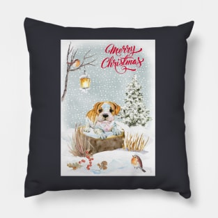 English Bulldog Puppy Merry Christmas Santa Dog Pillow