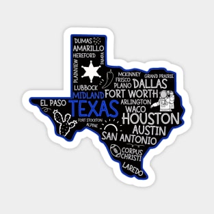 Midland Texas cute map Houston San Antonio Dallas Austin Fort Worth El Paso Magnet