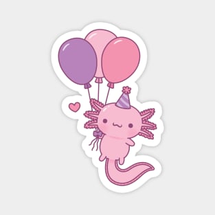 Cute Axolotl Holding Party Balloons Magnet