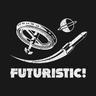 Retro Future Futuristic Vintage Rocket Ship Space Station T-Shirt