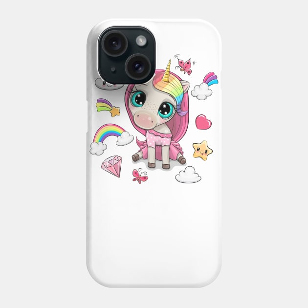 Cute baby unicorn with rainbow hairs. Phone Case by Reginast777