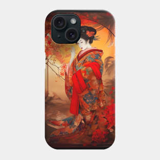 Elegant Geisha in Kimono - Japanese Art T-Shirt Phone Case