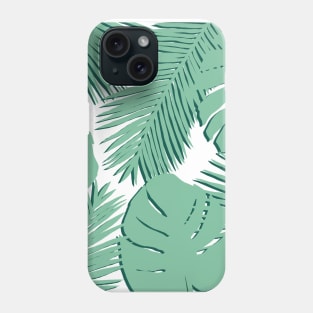 Tropical, Palm Leaves, Monstera Leaves on White Phone Case