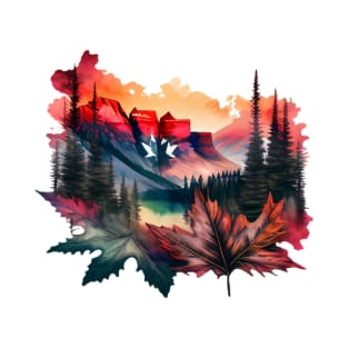 Canadian Rockies In Maple Leaf T-Shirt