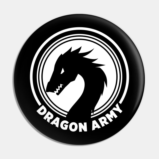 Dragon Army White Logo Pin by gocomedyimprov