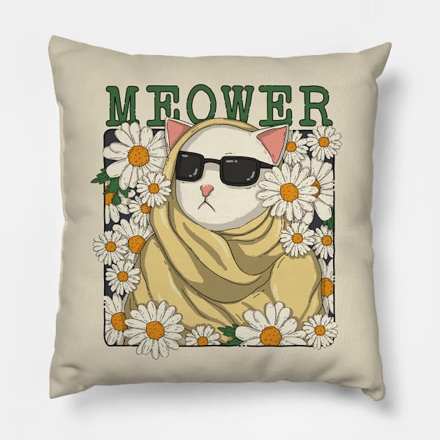 Meower Cool Flower Cat Pillow by Japanese Neko