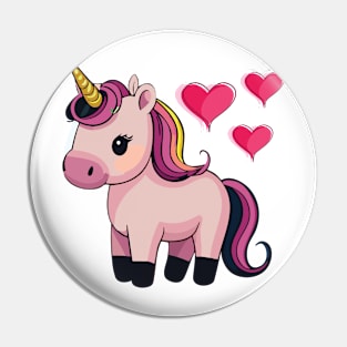 Cute baby unicorn with hearts Pin