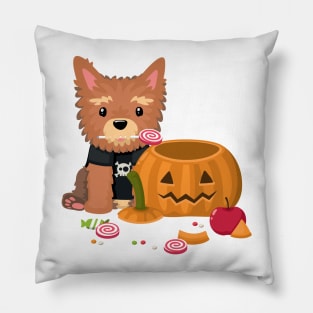 Halloween Yorkshire Terrier Dog Art Pillow