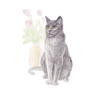 Russian Blue with Tulips T-Shirt