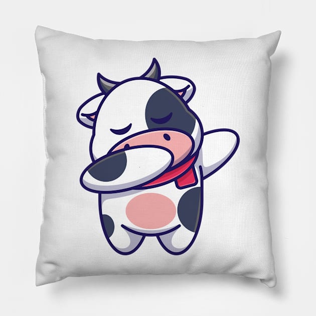 Cute baby cow dabbing cartoon Pillow by Wawadzgnstuff