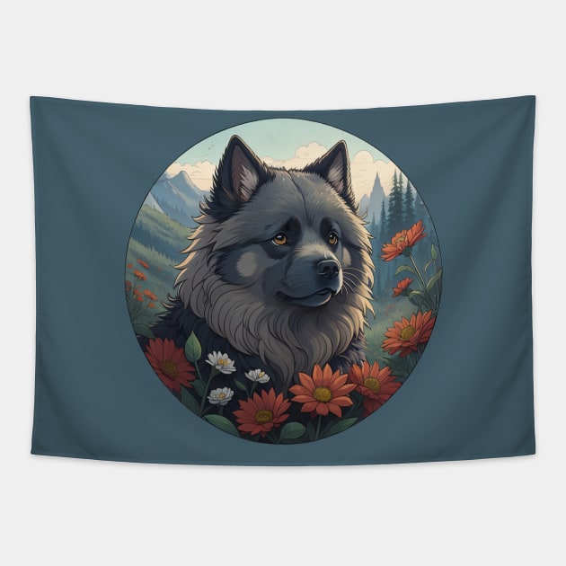 Keeshond Mountain Landscape Tapestry by Pet And Petal