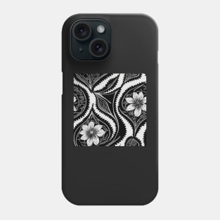 Black and White Vintage Floral Cottagecore Gothic Romantic Flower Peony Rose Leaf Design Phone Case