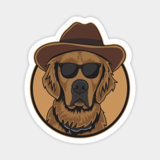 Brown Golden Retriever Wearing A Cowboy Hat And Glasses Magnet