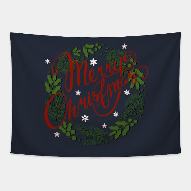 Merry Christmas Wreath Tapestry by D_AUGUST_ART_53