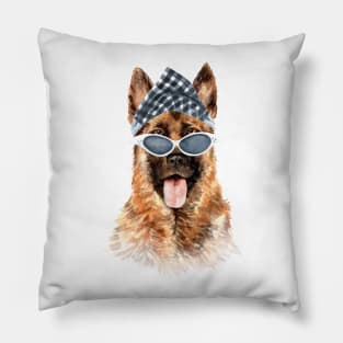 German shepherd plaid scarf hand drawn Pillow