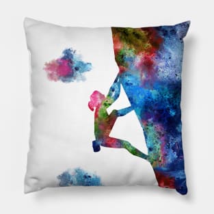 Rock climbing extreme sport woman Pillow