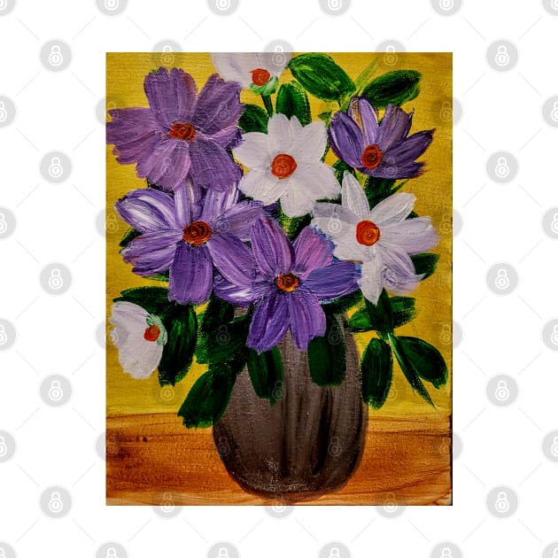 Abstract purple and white floweres im a silver vase by kkartwork