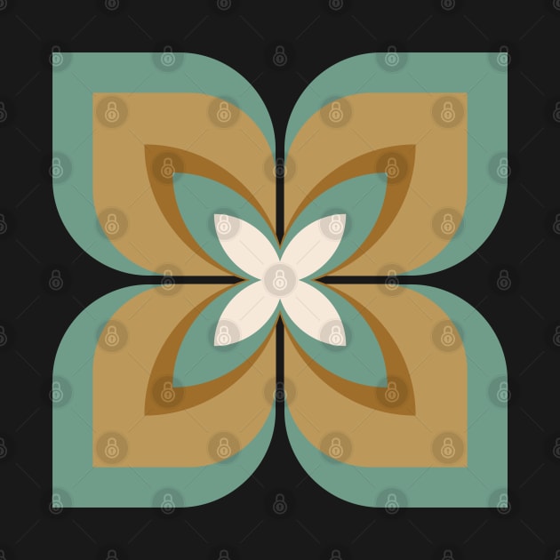 Modern Bold Stylized Frangipani Flower in sage blue green and caramel by FrancesPoff