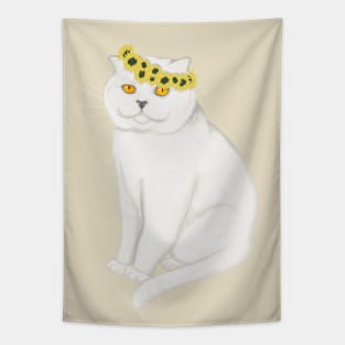 White cat and sunflowers. Tapestry