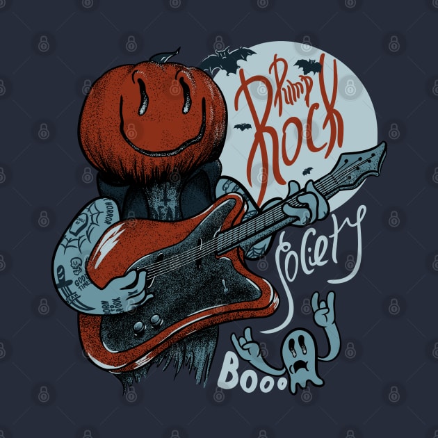 Pump Rock Society - Halloween Pumpkin Playing Guitar by anycolordesigns