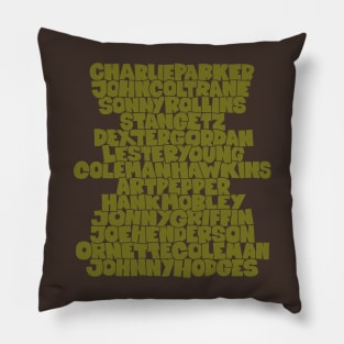 Jazz Legends in Type: The Saxophone Players Pillow