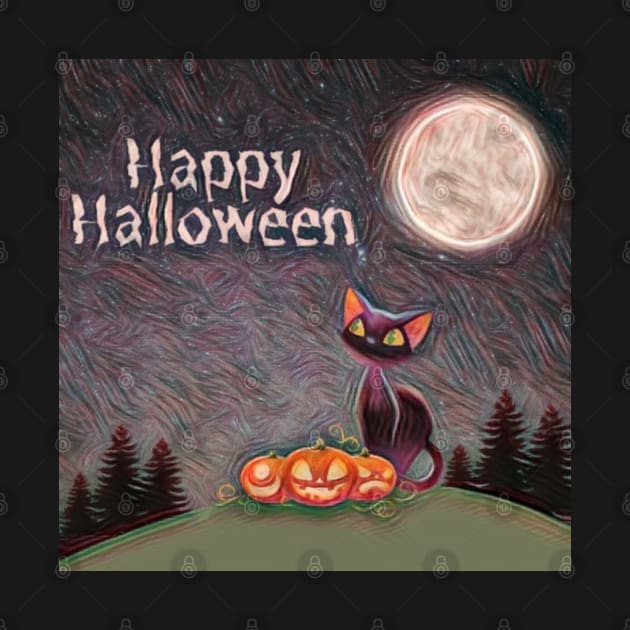 Black Cat Happy Halloween Design by Del Vecchio Designed 