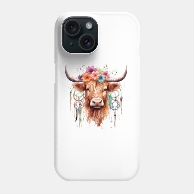 Native American Highland Cow Phone Case by Chromatic Fusion Studio