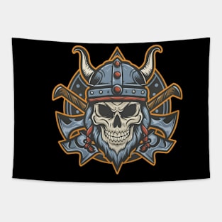 Traditional Vikings Skull Tattoo Tapestry