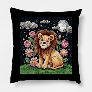 watercolor floral lion out at night Pillow