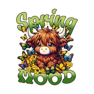 Cute Highland Cow with Butterflies and Flowers T-Shirt