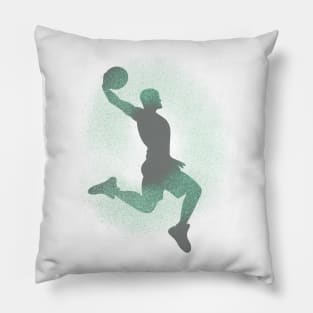 Basketball Player Dunking Sprayed Green White Pillow