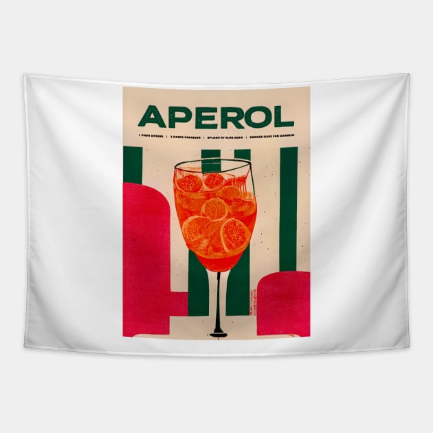 Retro Aperol Spritz Poster Green Stripes Homebar, Kitchen Bar Prints, Vintage Drinks, Recipe, Wall Art Tapestry by BetterManufaktur