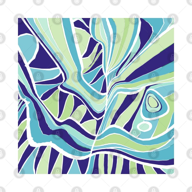 Mazipoodles Psychedelic Water Leaves Expressionism Blue Turquoise Green by Mazipoodles