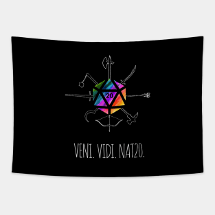 Veni. Vidi. Nat20. - rainbow & white - LGBTQ+ ttrpg dice Tapestry