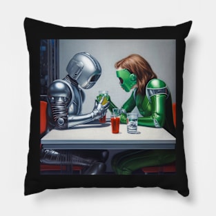 Robots in the cafe series Pillow