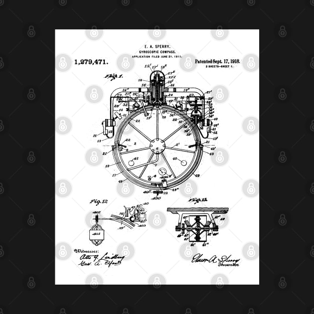 Gyrocompass Patent - Sailor Sailing Boat Lake House Art - White by patentpress