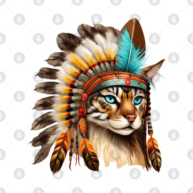 Native American Cat Portrait #2 by Chromatic Fusion Studio