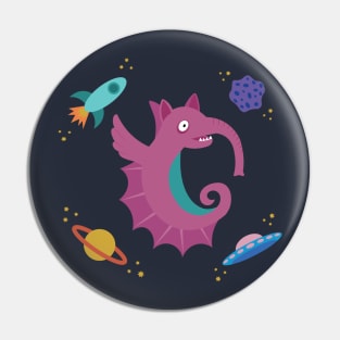 Flying Pink Seahorse Elephant Space Creature Pin