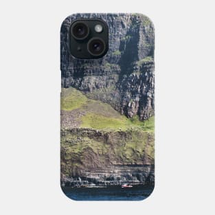 Fishing boat under high cliffs at Neist Point, Isle of Skye, Scotland Phone Case