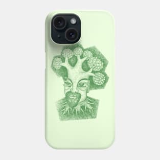 Forest God Soul Expression with Side Profile of a Man and His Head with Leafy Tree Branches Hand Drawn Illustration with Pen and Ink Cross Hatching Technique 3 Phone Case