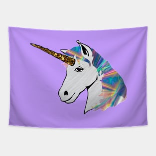 holographic print rainbow unicorn Tapestry