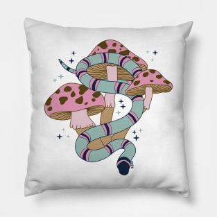 Snake and Mushrooms - Blush pastels Pillow