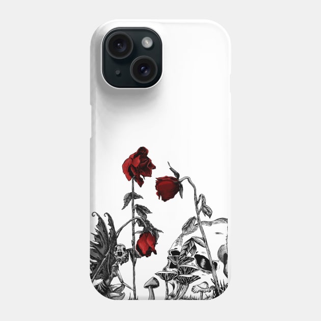 Dark Fairy Skull Garden (Red Roses) Phone Case by CandicecCosens