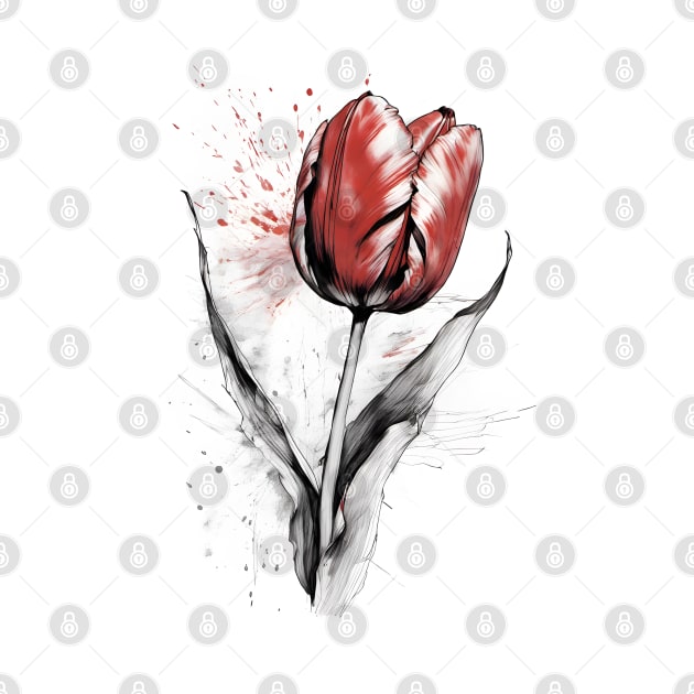 Red Tulip Watercolor and ink art by craftydesigns