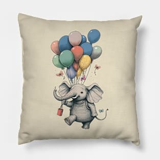 Elephant Carrying Balloons Pillow