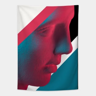 Greek Bust with Blue and Red Lighting Tapestry