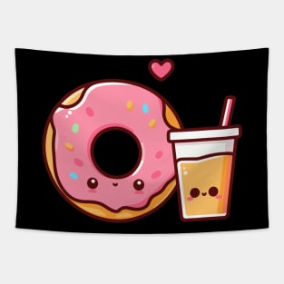 Cute Kawaii Donut and Mango Milkshake | Food Design for Kawaii Lovers Tapestry