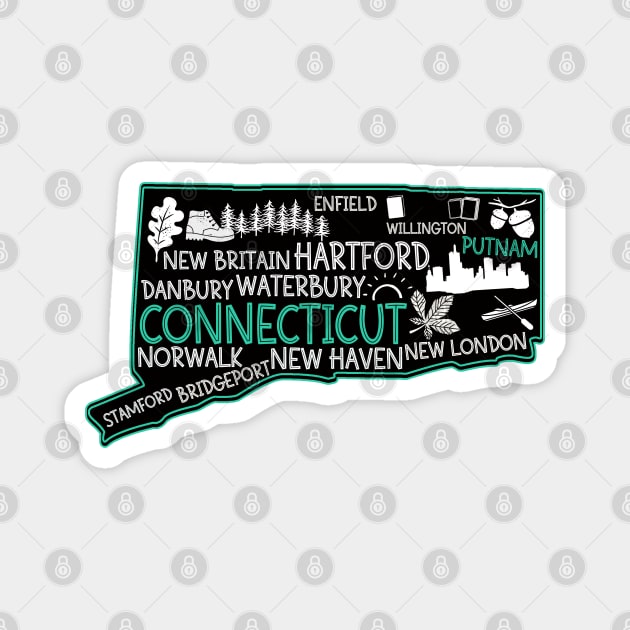 Connecticut Putnam cute map New Haven Enfield Willington Stamford Bridgeport Magnet by BoogieCreates