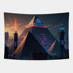 Cyberpunk style Pyramids Tapestry