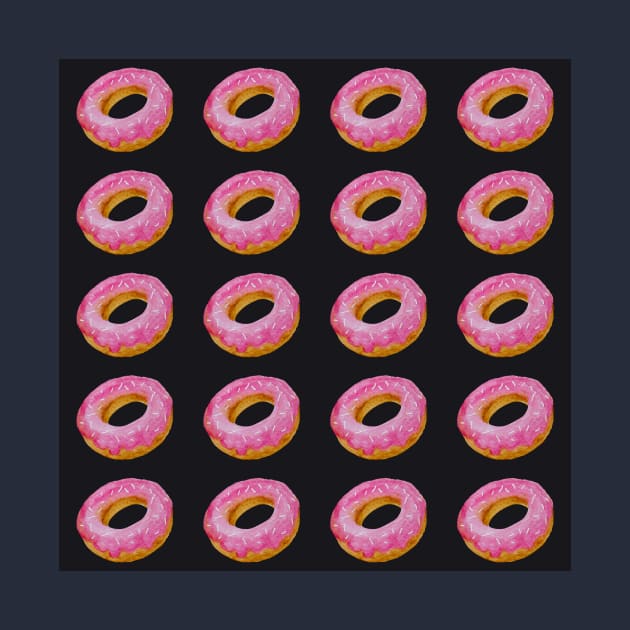 Watercolor donuts pattern - pink and black background by wackapacka